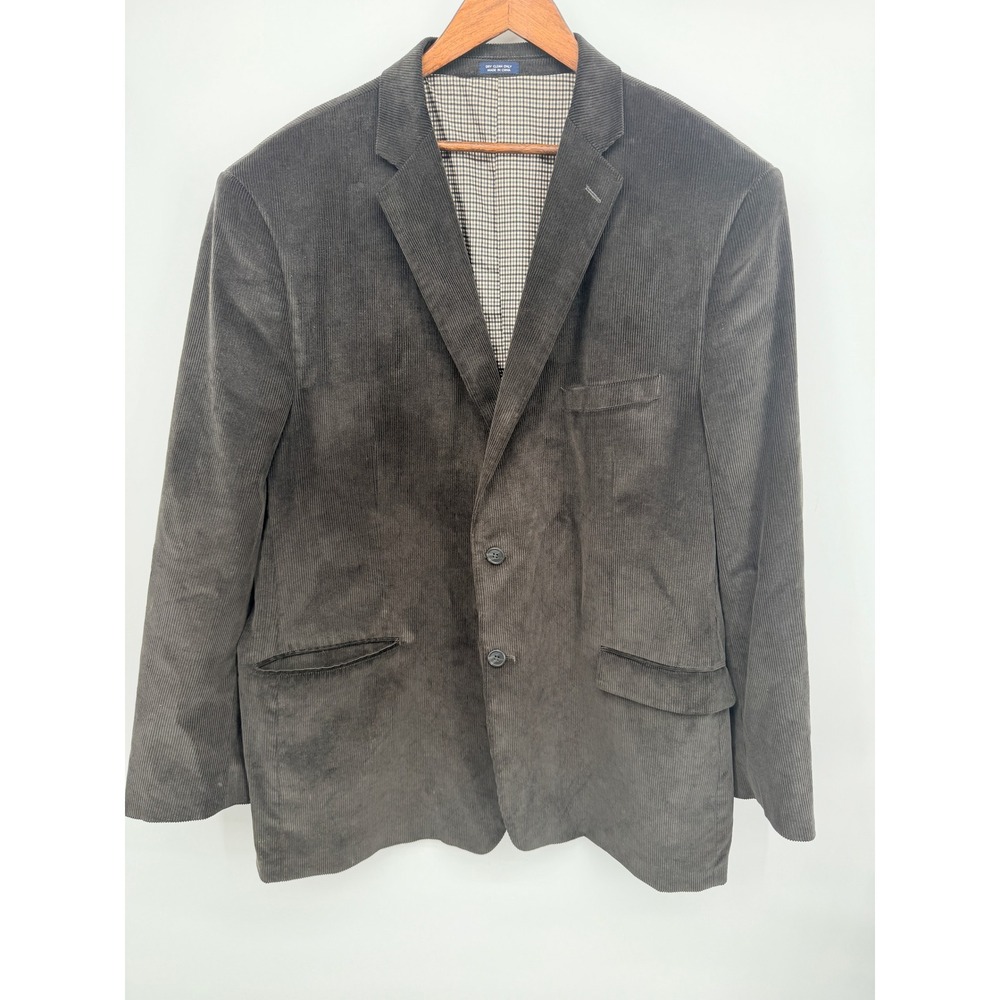 Corduroy Blazer Saddlebred Men Size XL Charcoal Grey Gingham Lining